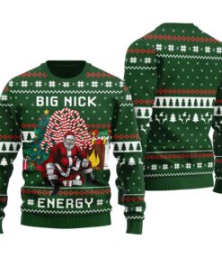 Big Nick Energy Santa Ugly Sweater Forest Green