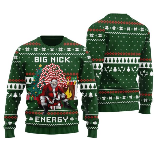 Big Nick Energy Santa Ugly Sweater Forest Green
