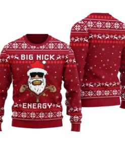 Big Nick Energy Ugly Christmas Sweater Cardinal Red