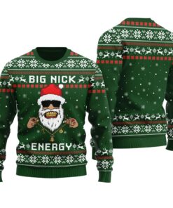 Big Nick Energy Ugly Christmas Sweater Forest Green