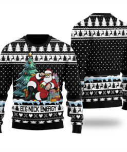 Big Nick Santa Energy Ugly Christmas Sweater Black