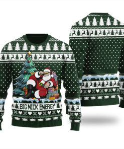 Big Nick Santa Energy Ugly Christmas Sweater Forest Green