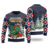 Bigfoot Squatching Through The Snow Ugly Christmas Sweater Navy