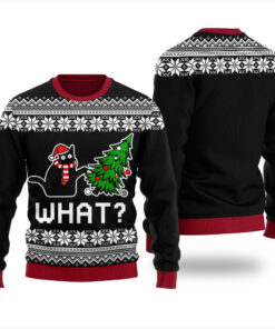 Black Cat What Ugly Christmas Sweater Black