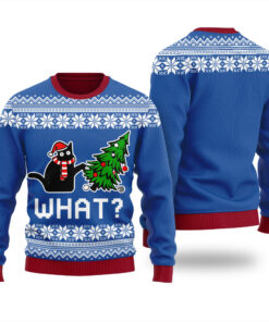 Black Cat What Ugly Christmas Sweater Royal