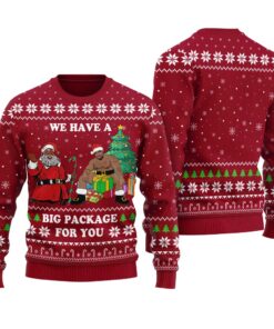 Black Santa Barry Wood Christmas Sweater Cardinal Red