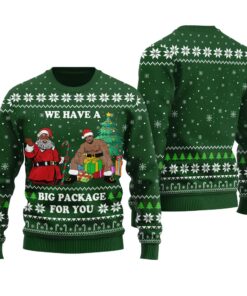 Black Santa Barry Wood Ugly Sweater Forest Green