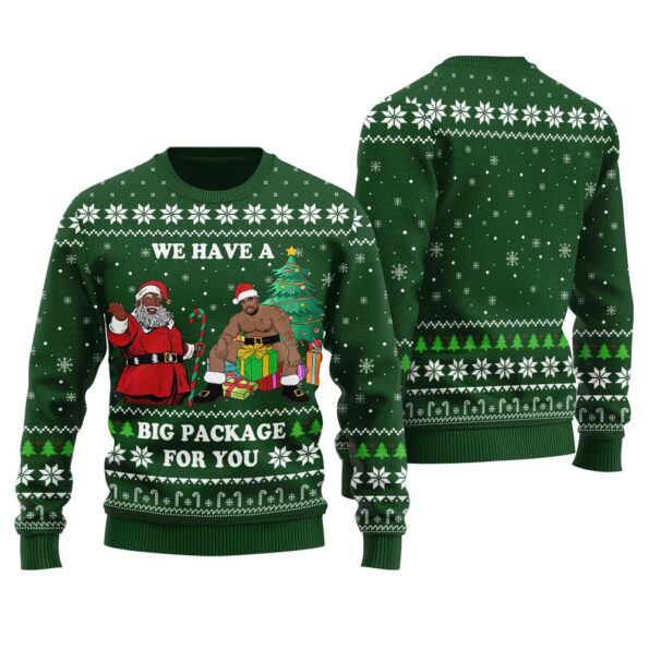 Black Santa Barry Wood Ugly Sweater Forest Green