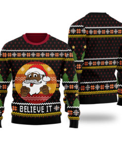 Black Santa Believe It Christmas Sweater Black