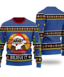 Black Santa Believe It Ugly Christmas Sweater Royal