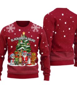 Black Santa Squad Ugly Christmas Sweater Cardinal Red