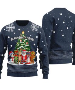 Black Santa Squad Ugly Christmas Sweater Navy