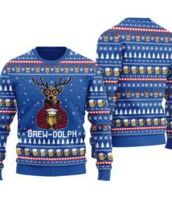 Brew Dolph Drinking Beer Funny Ugly Christmas Sweater Royal