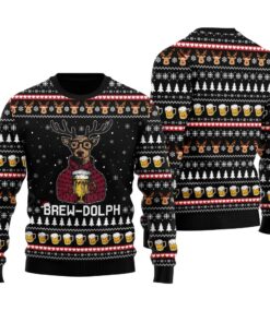 Brew Dolph Funny Ugly Christmas Sweater Black