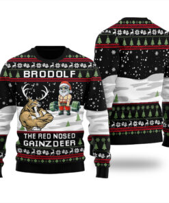 Brodolf The Red Nose Gainzdeer Ugly Sweater Black