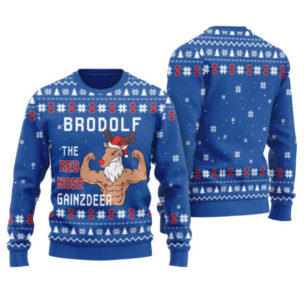 Brodolf The Red Nose Gainzdeer Ugly Sweater Royal