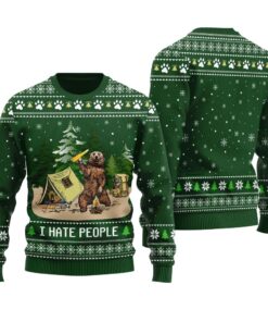 Canada Bear Funny Ugly Christmas Sweater Forest Green