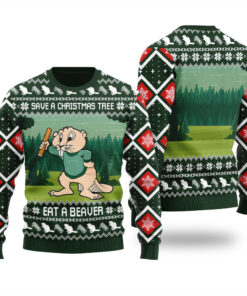 Canada Beaver Funny Ugly Christmas Sweater Forest Green