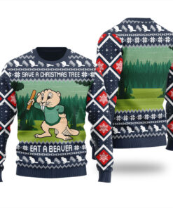 Canada Beaver Funny Ugly Christmas Sweater Navy