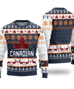 Canada Maple Leaves Ugly Christmas Sweater Navy