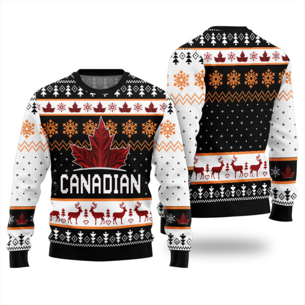 Canada Maple Leaves Ugly Sweater Black