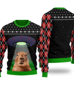 Capybara Alien Christmas Sweater Black
