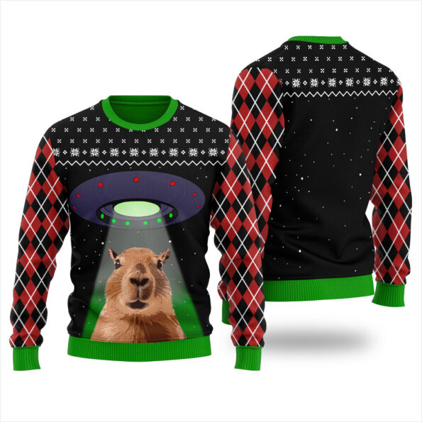 Capybara Alien Christmas Sweater Black