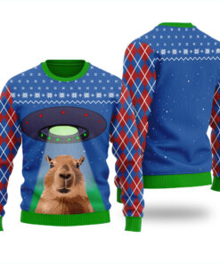 Capybara Alien Ugly Christmas Sweater Royal