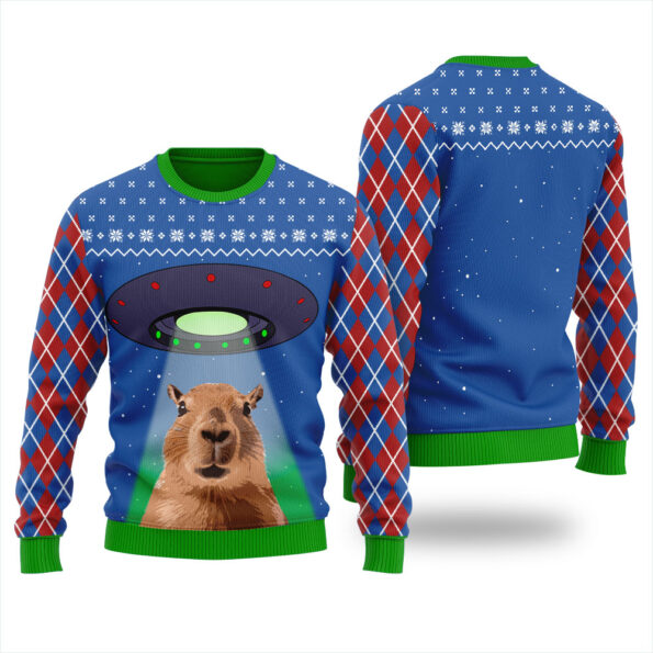 Capybara Alien Ugly Christmas Sweater Royal