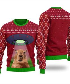 Capybara Alien Ugly Sweater Cardinal Red