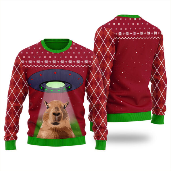 Capybara Alien Ugly Sweater Cardinal Red