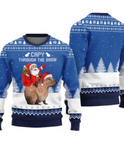 Capybara Capy Through The Snow Ugly Christmas Sweater Royal