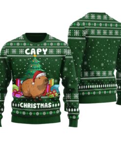 Capybara Christmas Sweater Forest Green