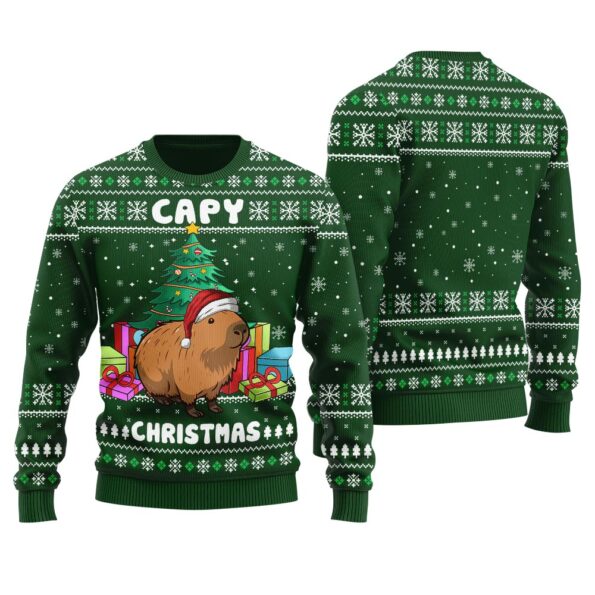 Capybara Christmas Sweater Forest Green