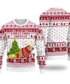 Capybara Christmas Tree Ugly Sweater Cardinal Red