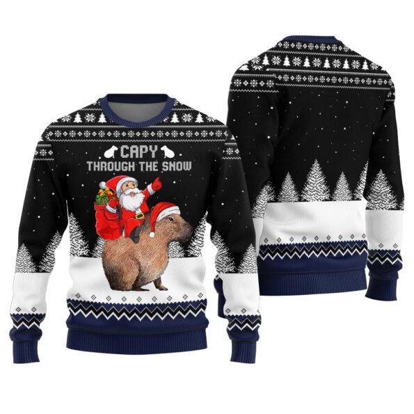 Capybara Santa Through The Snow Christmas Sweater Black