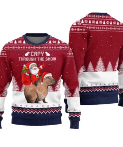 Capybara Santa Through The Snow Ugly Sweater Cardinal Red