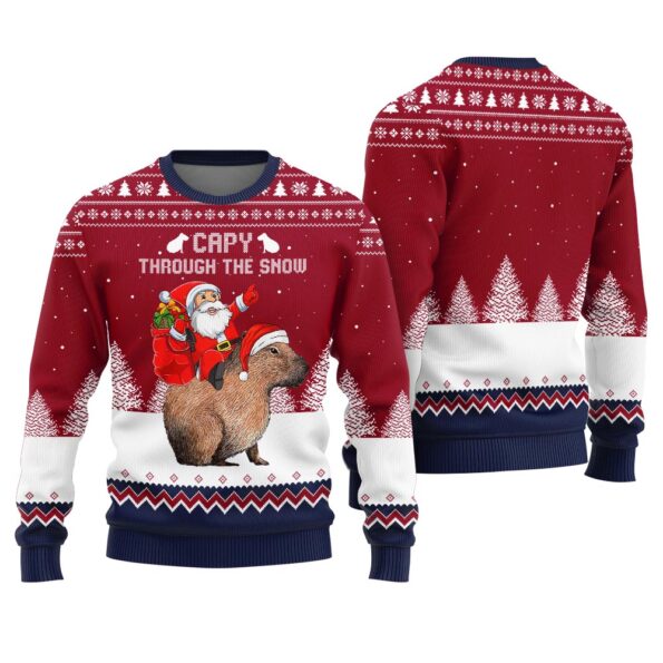 Capybara Santa Through The Snow Ugly Sweater Cardinal Red