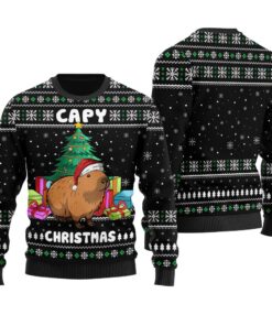 Capybara Ugly Christmas Sweater Black