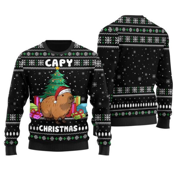 Capybara Ugly Christmas Sweater Black
