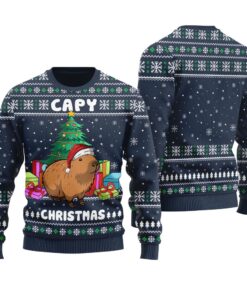 Capybara Ugly Christmas Sweater Navy
