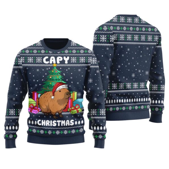 Capybara Ugly Christmas Sweater Navy