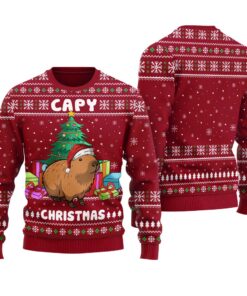 Capybara Ugly Sweater Cardinal Red
