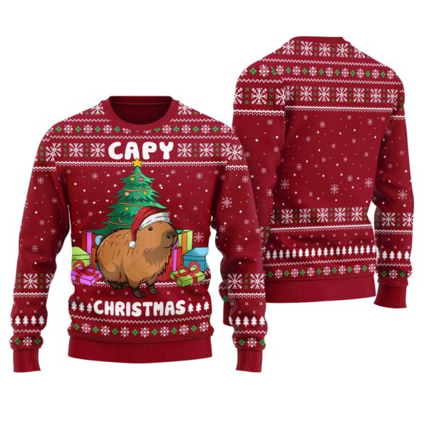 Capybara Ugly Sweater Cardinal Red