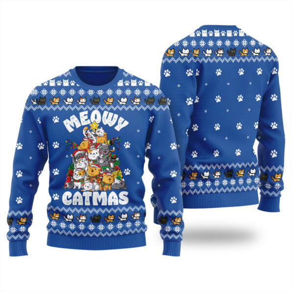 Cat Christmas Tree Christmas Sweater Royal