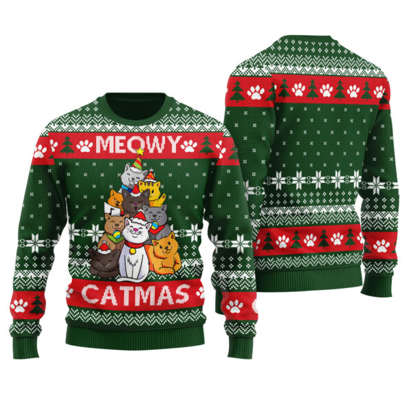 Cat Ugly Christmas Sweater Forest Green