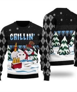 Chillin Snowman Funny Ugly Christmas Sweater Black