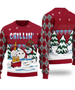 Chillin Snowman Funny Ugly Christmas Sweater Cardinal Red