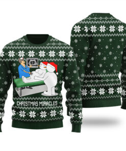 Christmas Miracles Funny Ugly Christmas Sweater Forest Green