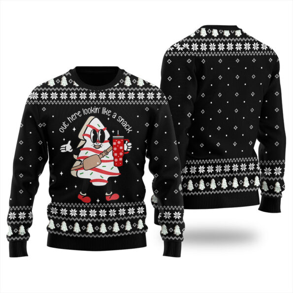 Christmas Tree Snack Cake Ugly Sweater Black